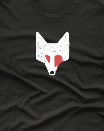 a black shirt with a white fox face