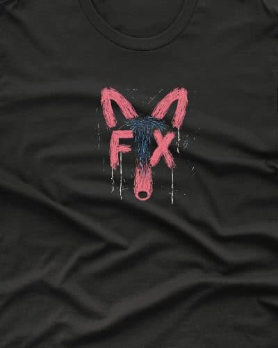 un t-shirt noir avec un renard et une tête de renard