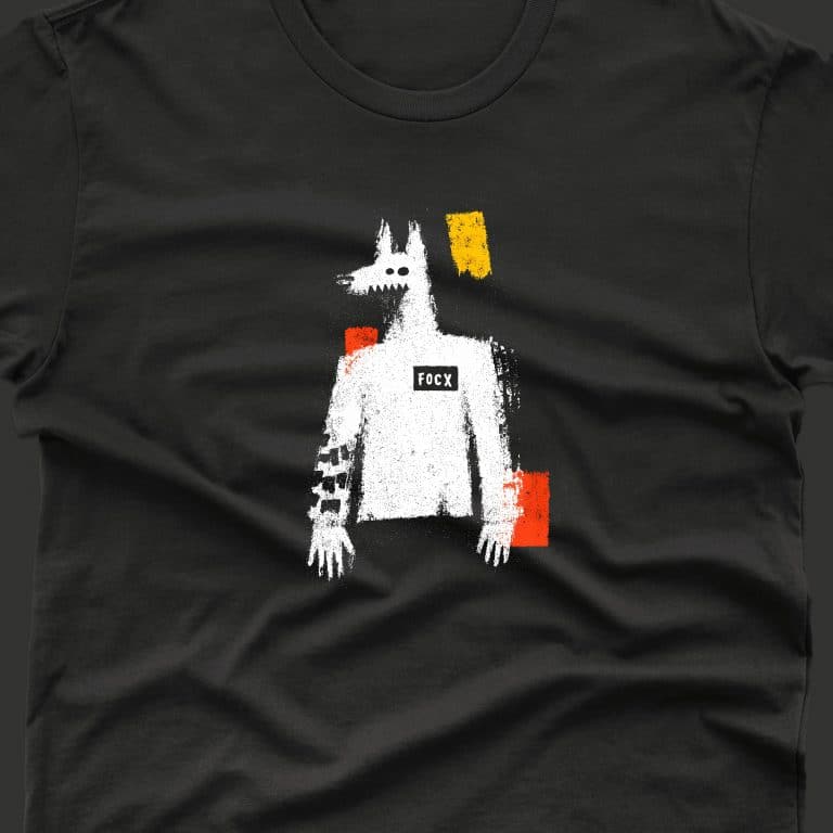 a black t-shirt with a cartoon of a dog
