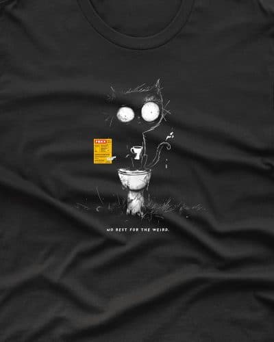 a black t-shirt with a cartoon of a toilet