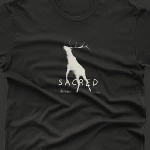 a black shirt with a white deer on it