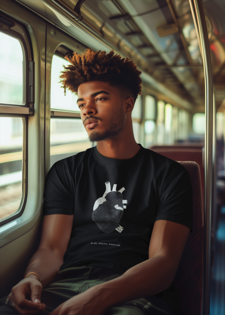 FOCX Apparel 1 crewneck tee mockup of an ai generated man riding the subway m38469 - FOCX